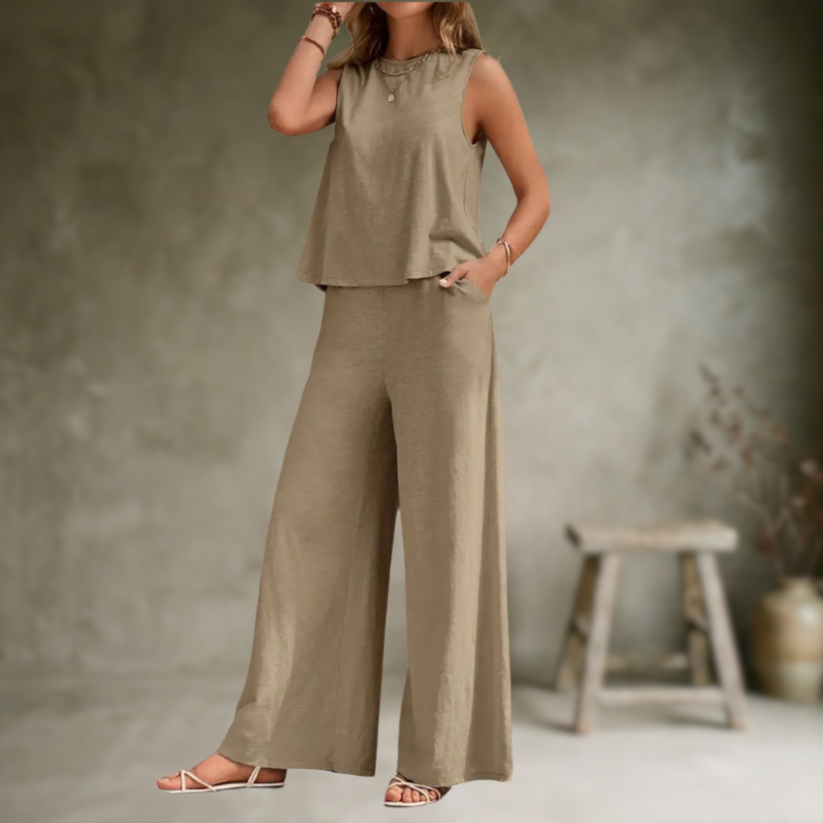 Luisa | Eleganter ärmelloser Zweiteiler mit weiter Hose