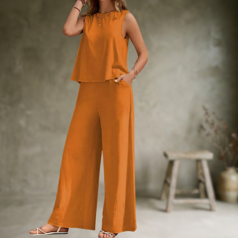 Luisa | Eleganter ärmelloser Zweiteiler mit weiter Hose