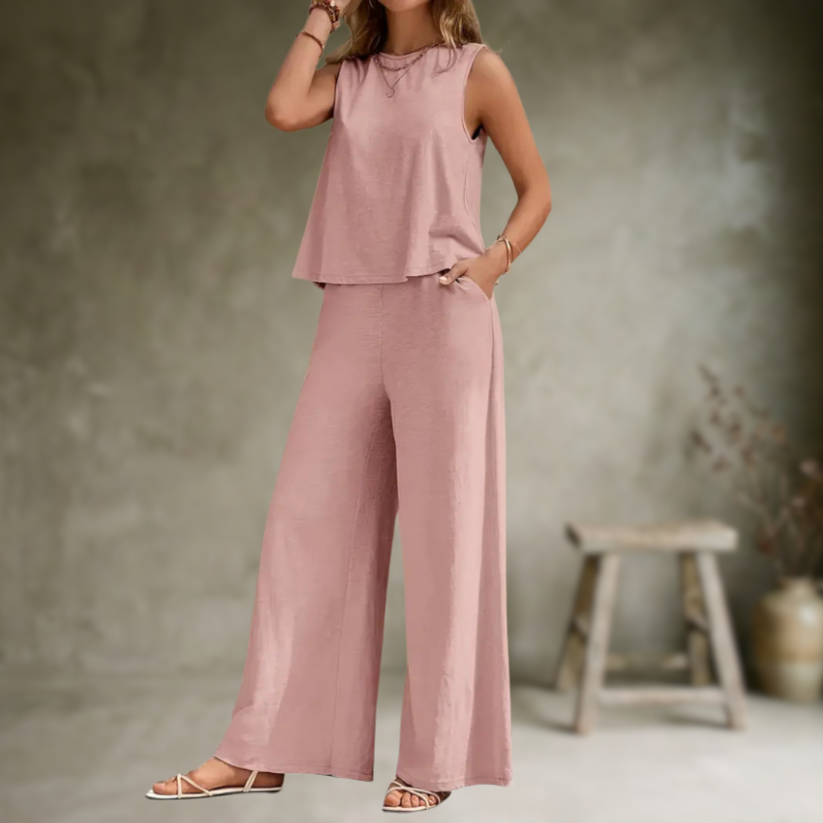 Luisa | Eleganter ärmelloser Zweiteiler mit weiter Hose