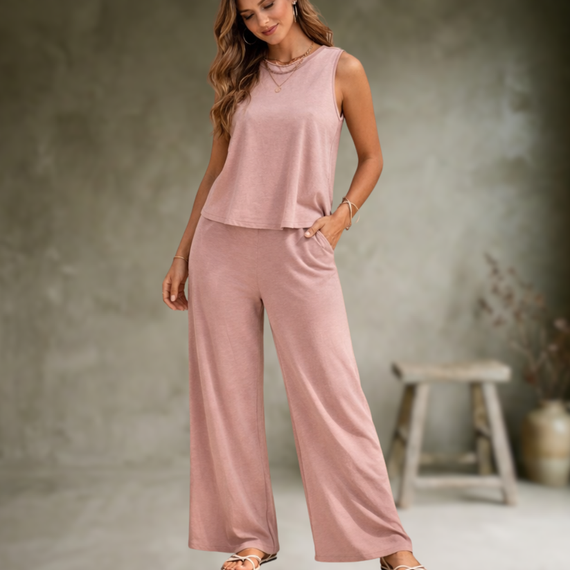 Luisa | Eleganter ärmelloser Zweiteiler mit weiter Hose
