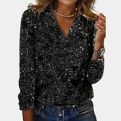 Elena | Glamouröses Damen Glitzer Top mit V-Ausschnitt