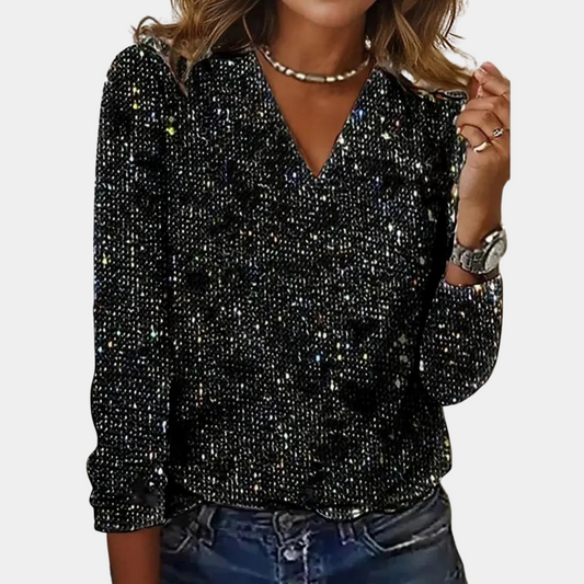 Elena | Glamouröses Damen Glitzer Top mit V-Ausschnitt