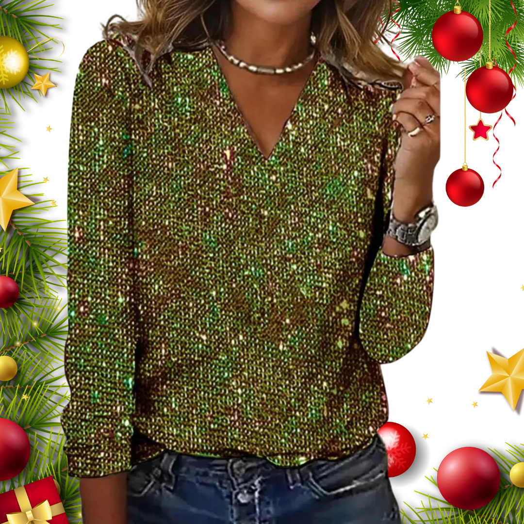 Elena | Glamouröses Damen Glitzer Top mit V-Ausschnitt
