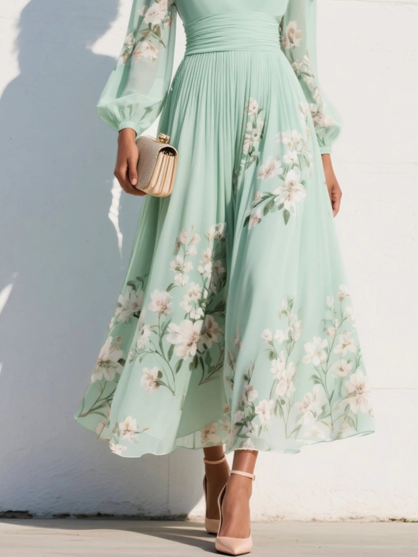 Flora | Elegantes florales V-Ausschnitt Midikleid für besondere Momente