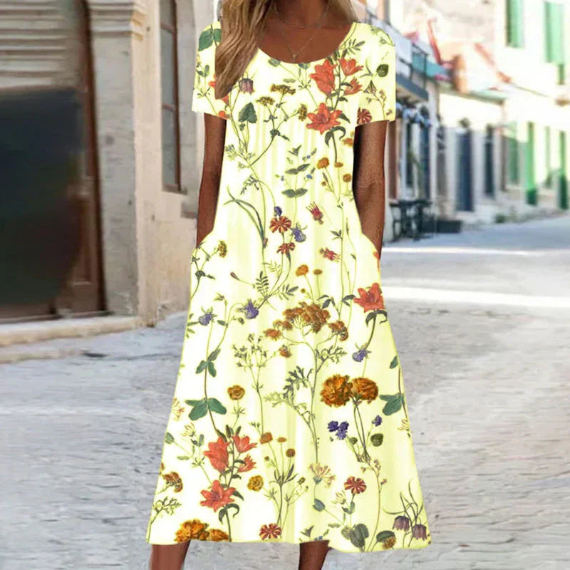 Lea | Elegantes Midikleid mit botanischem Floral-Print