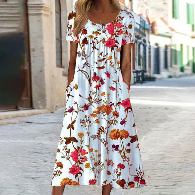Lea | Elegantes Midikleid mit botanischem Floral-Print