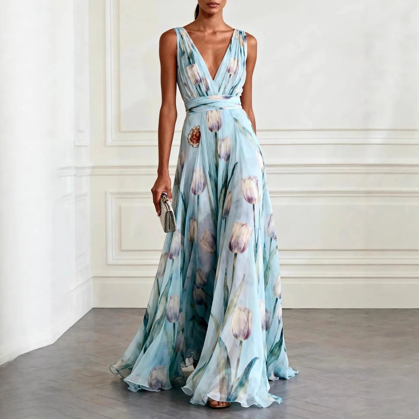 Lina | Elegantes Maxi-Wickelkleid aus Chiffon für festliche Anlässe