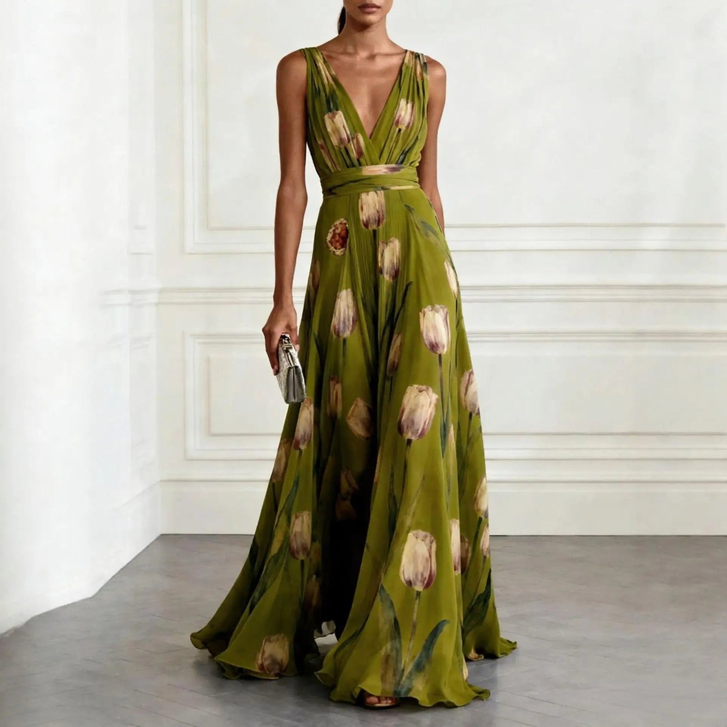 Lina | Elegantes Maxi-Wickelkleid aus Chiffon für festliche Anlässe