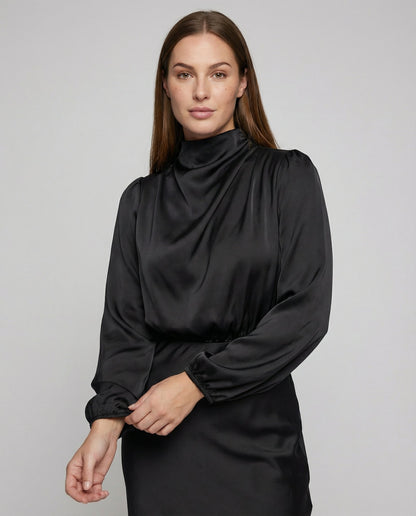 Amelia | Elegantes Satin-Abendkleid mit langen Ärmeln