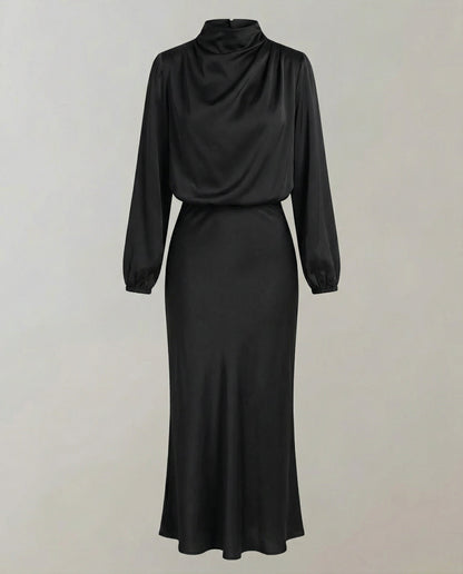 Amelia | Elegantes Satin-Abendkleid mit langen Ärmeln