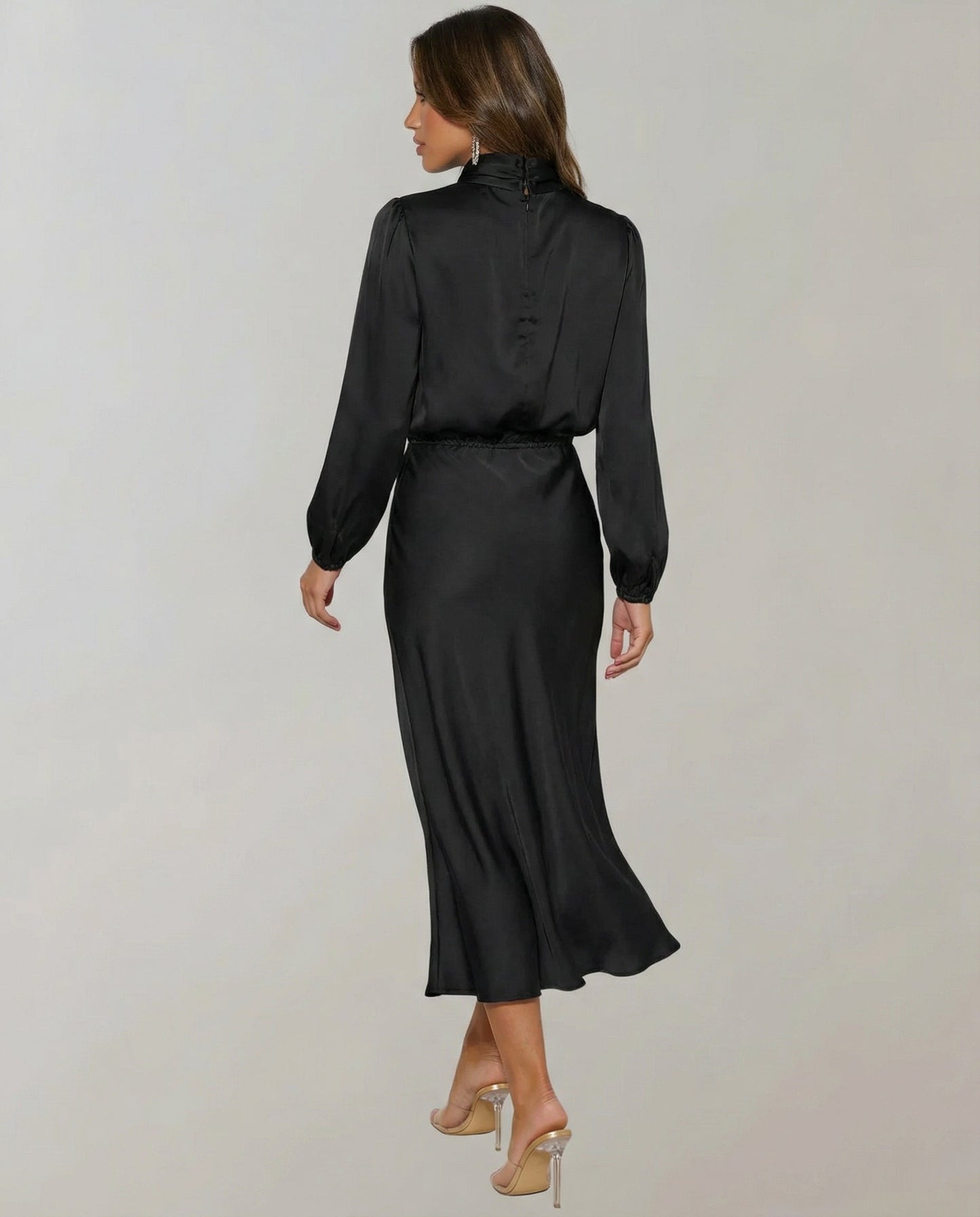 Amelia | Elegantes Satin-Abendkleid mit langen Ärmeln