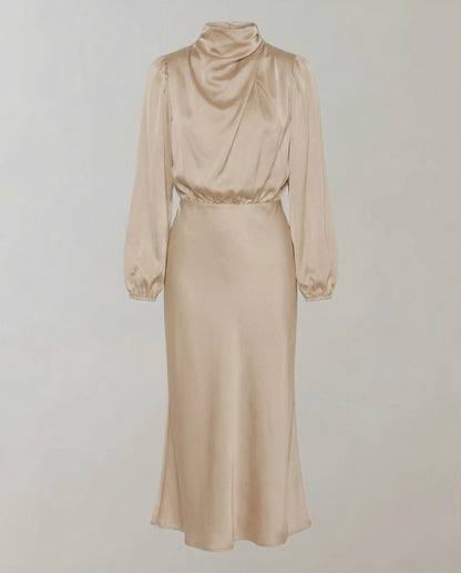 Amelia | Elegantes Satin-Abendkleid mit langen Ärmeln