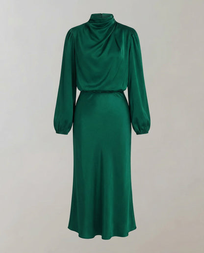 Amelia | Elegantes Satin-Abendkleid mit langen Ärmeln