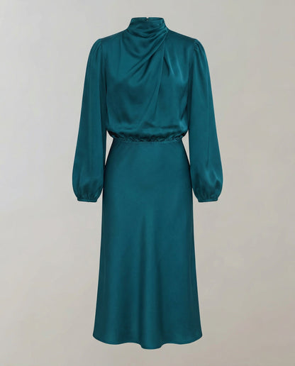 Amelia | Elegantes Satin-Abendkleid mit langen Ärmeln