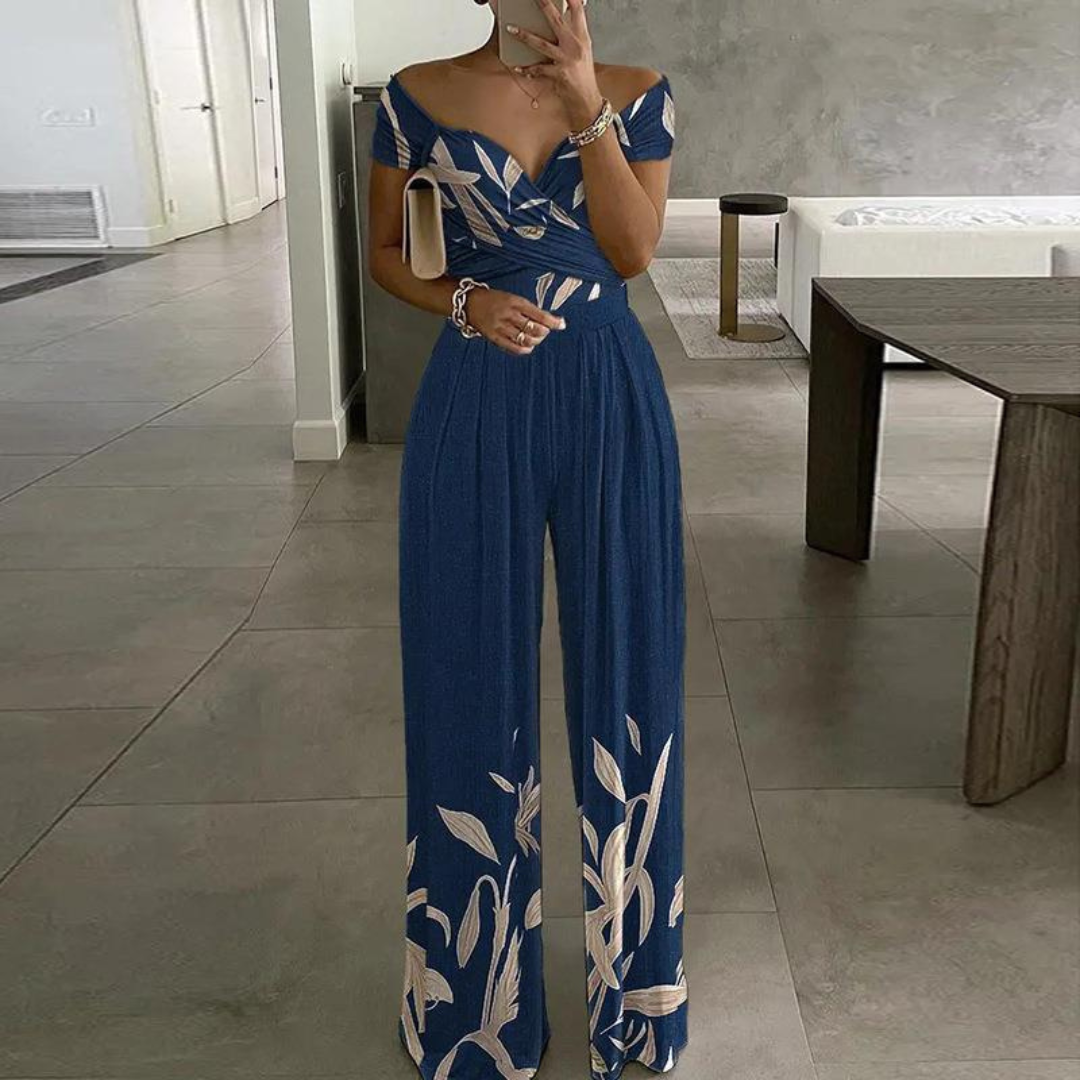 Lena | Eleganter schulterfreier Overall mit floralem Print