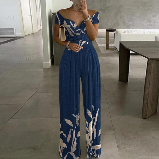Lena | Eleganter schulterfreier Overall mit floralem Print