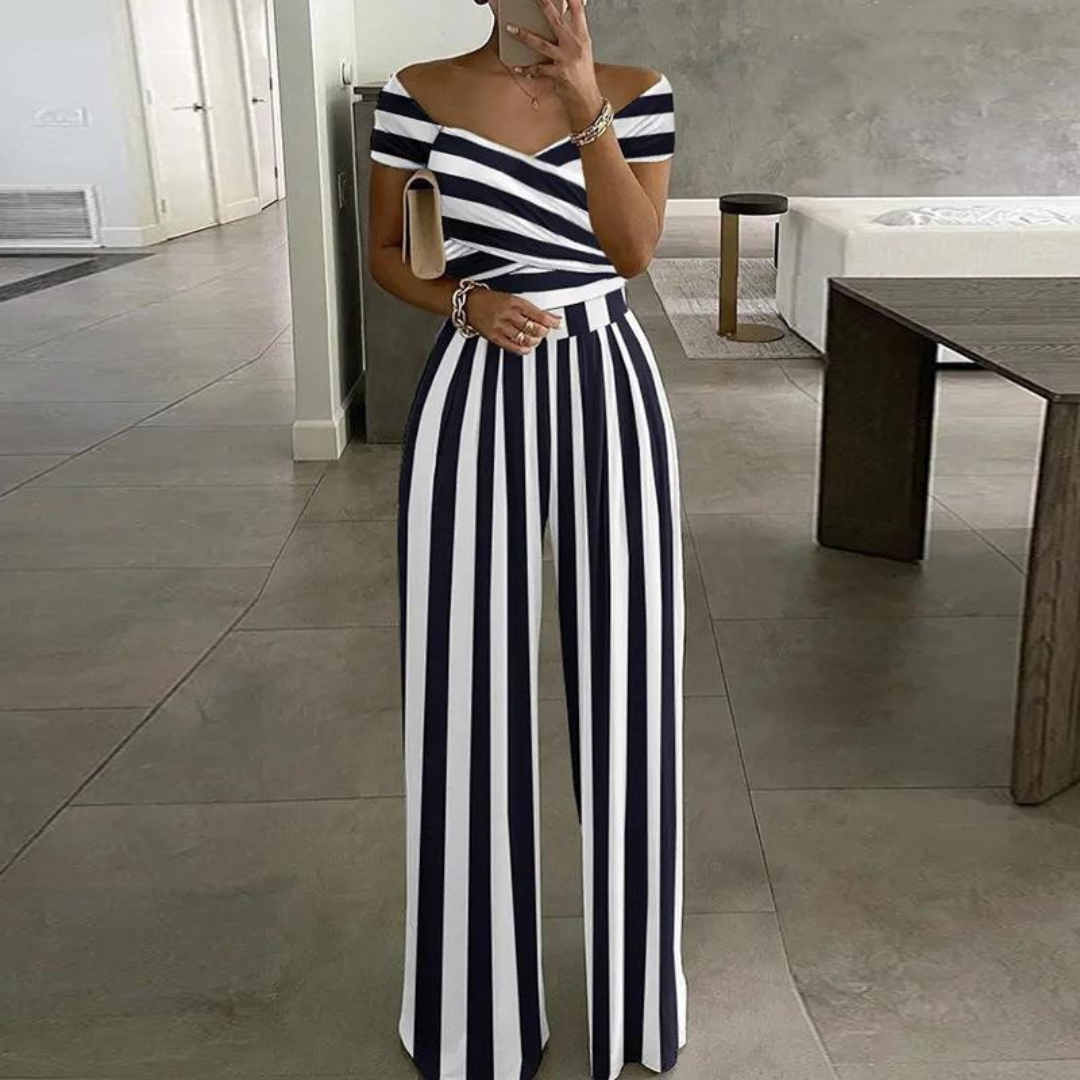 Lena | Eleganter schulterfreier Overall mit floralem Print
