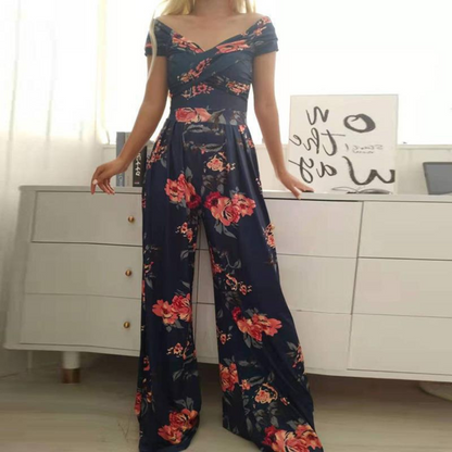 Lena | Eleganter schulterfreier Overall mit floralem Print