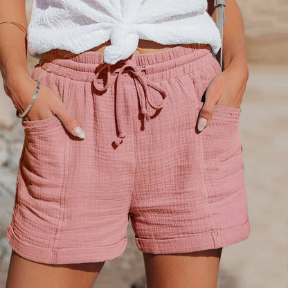 Aurelia | Elegante Leinenoptik-Shorts mit feiner Spitzenborte