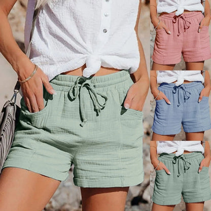 Aurelia | Elegante Leinenoptik-Shorts mit feiner Spitzenborte