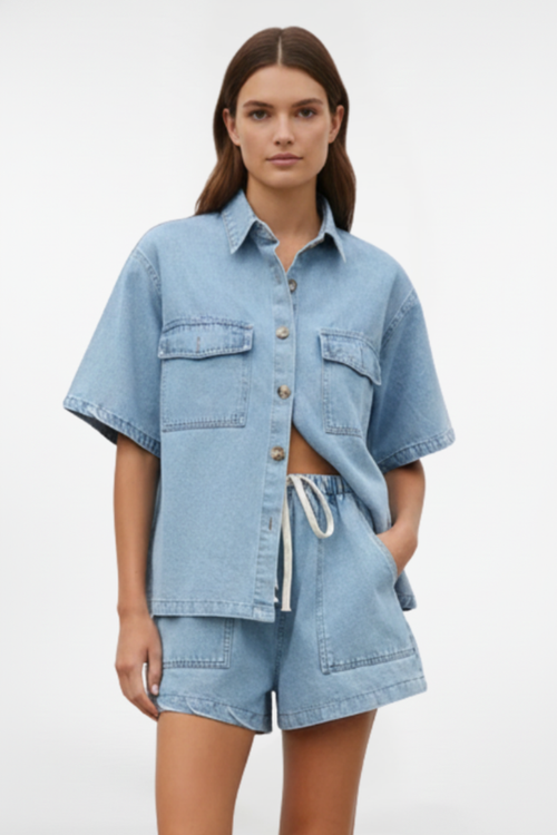 Diana | Set aus Kurzarmhemd und Shorts mit hoher Taille
