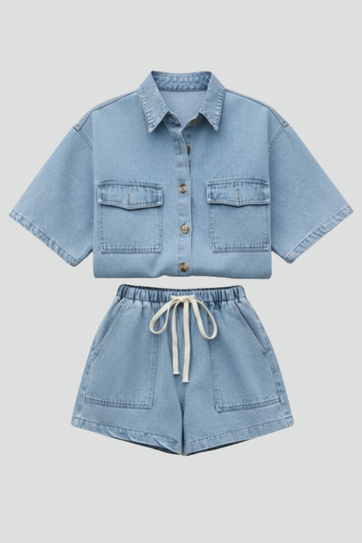 Diana | Set aus Kurzarmhemd und Shorts mit hoher Taille