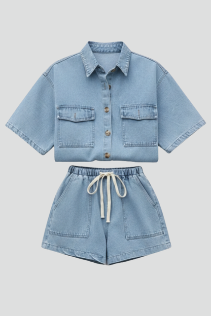 Diana | Set aus Kurzarmhemd und Shorts mit hoher Taille
