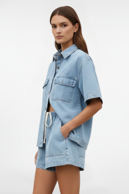 Diana | Set aus Kurzarmhemd und Shorts mit hoher Taille
