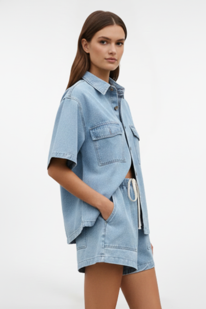 Diana | Set aus Kurzarmhemd und Shorts mit hoher Taille
