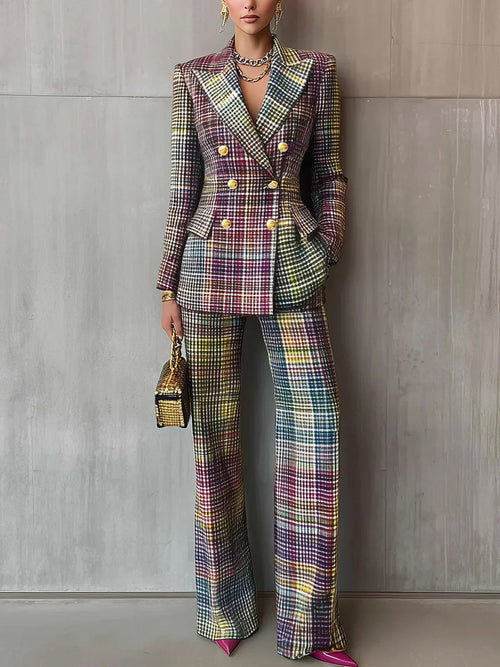 Charlotte | Eleganter zweireihiger Blazer-Anzug im Karomuster