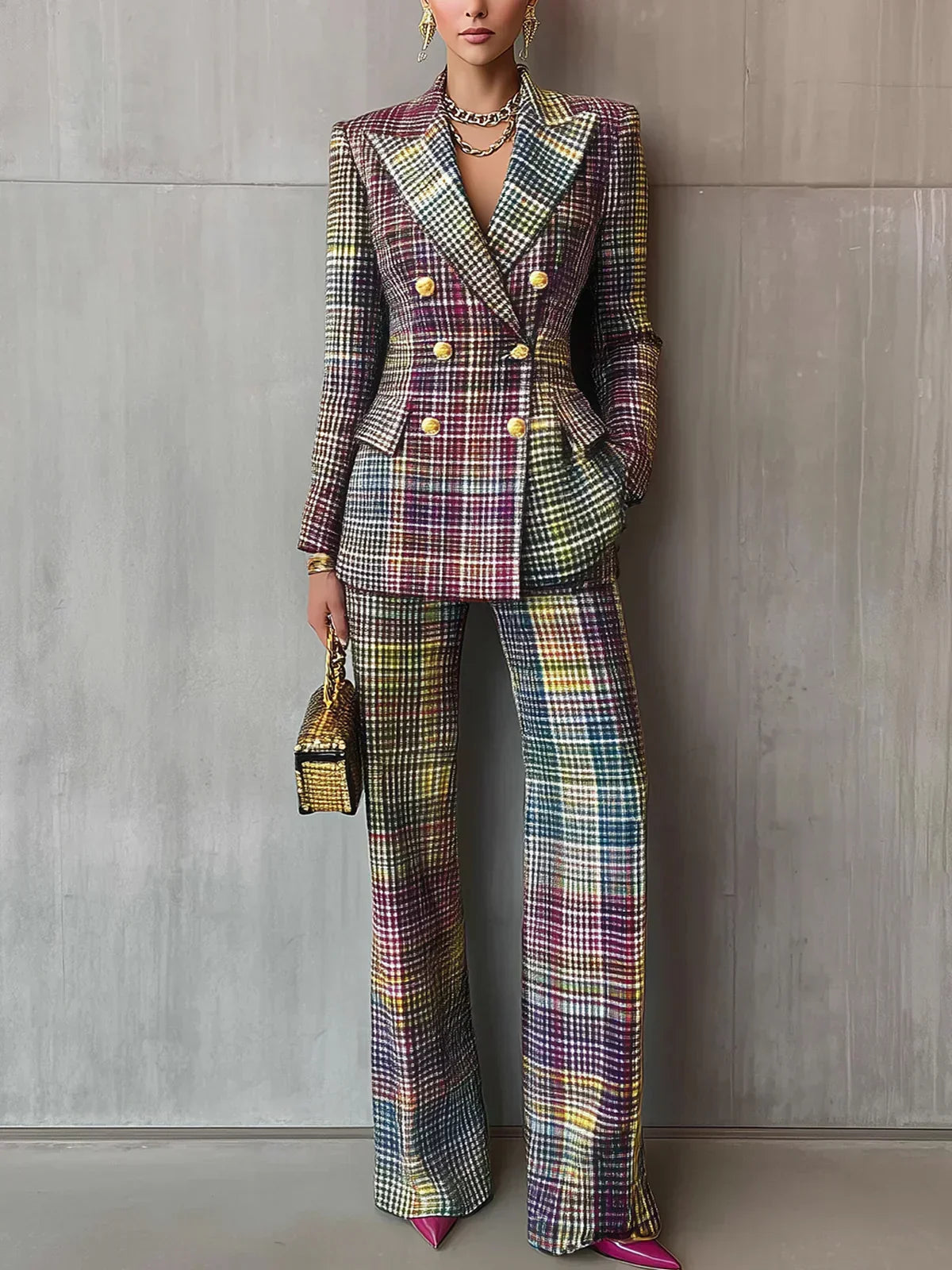 Charlotte | Eleganter zweireihiger Blazer-Anzug im Karomuster