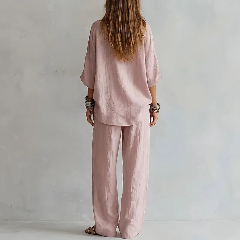 Maja | Elegantes schulterfreies Zweiteiler-Set mit weitem Bein