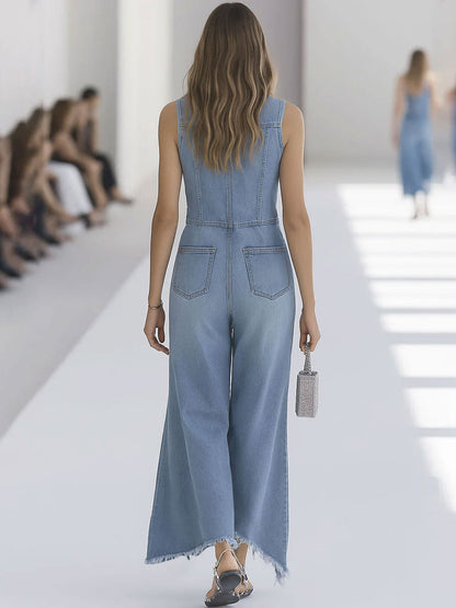 Annett | Eleganter ärmelloser Jumpsuit mit weitem Bein und Knopfleiste