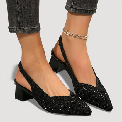 Aura | Elegante Slingback-Heels mit Glitzer-Finish und Blockabsatz