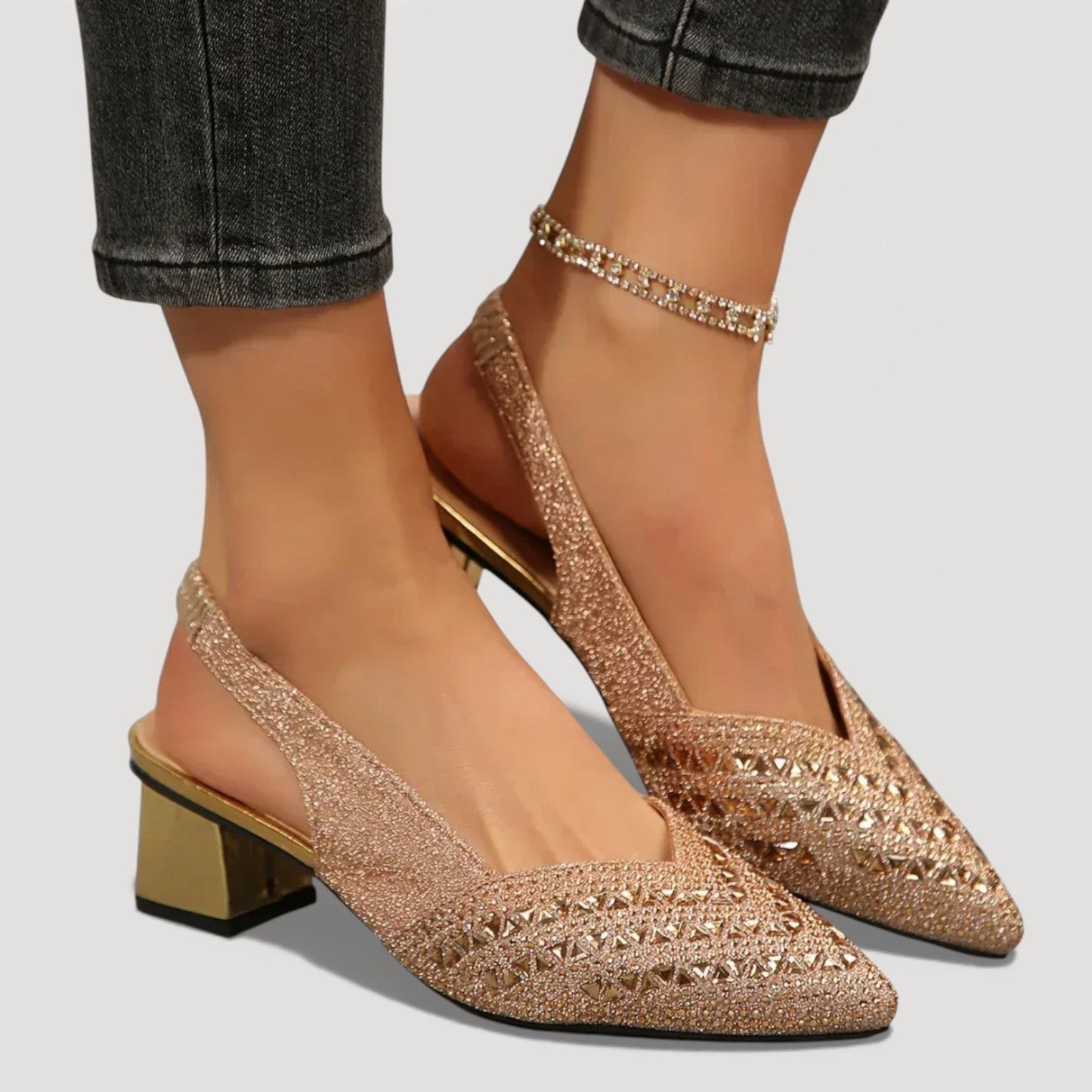Aura | Elegante Slingback-Heels mit Glitzer-Finish und Blockabsatz