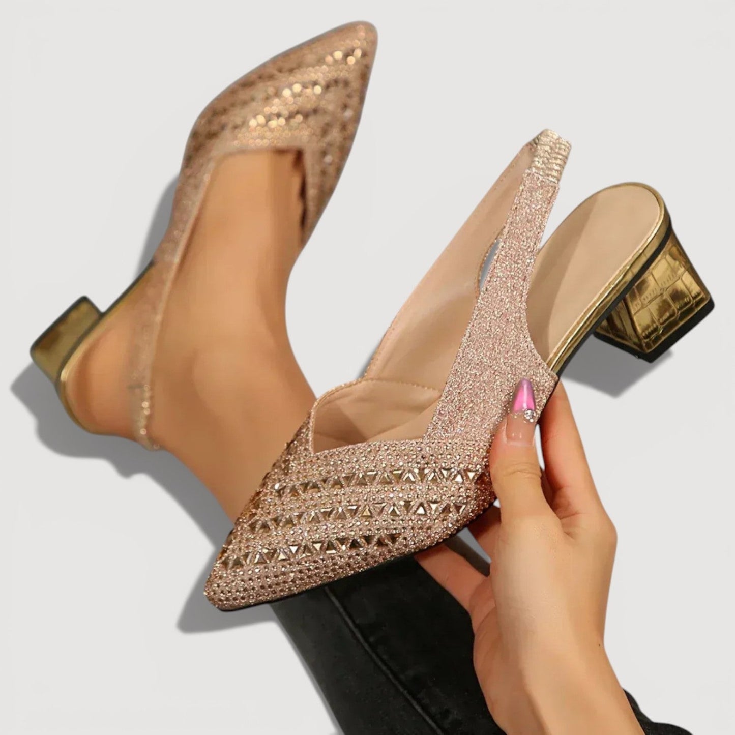 Aura | Elegante Slingback-Heels mit Glitzer-Finish und Blockabsatz