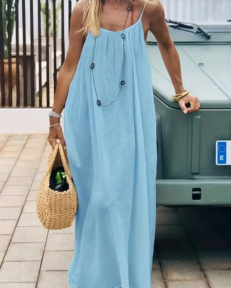 Lara | Elegantes Cami-Maxikleid mit Spaghettiträgern für warme Tage