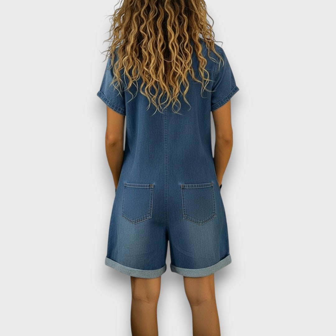 Emma | Lässige Denim-Look Latzhose mit weitem Bein