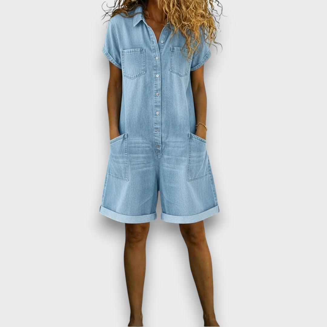 Emma | Lässige Denim-Look Latzhose mit weitem Bein