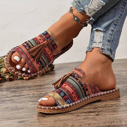 Liora | Elegante Boho Slide Sandalen mit feinen Quastendetails