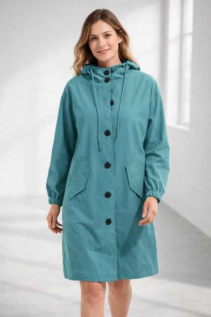 Kathrin | Eleganter Damenmantel mit Kapuze und lockerer Passform