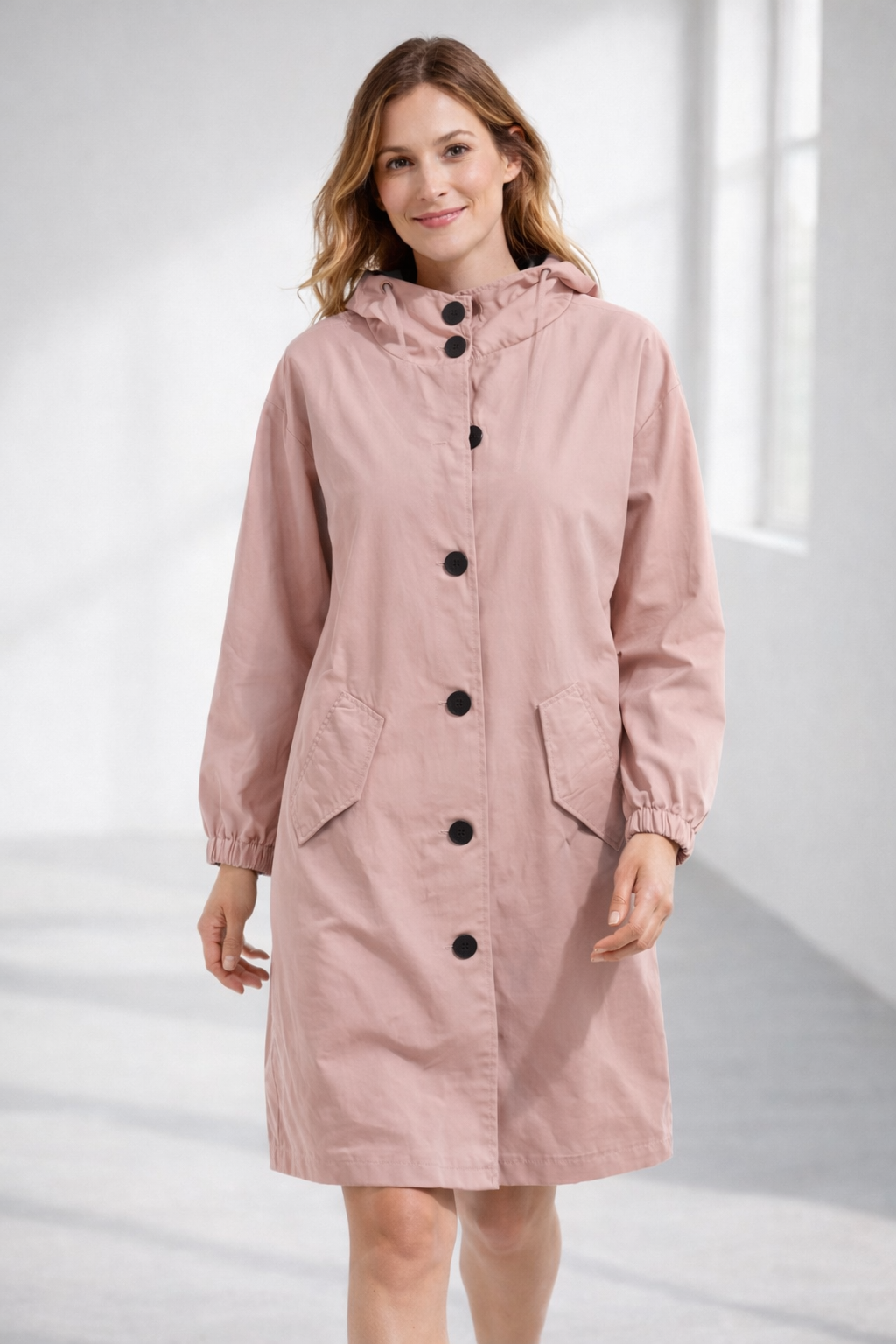 Kathrin | Eleganter Damenmantel mit Kapuze und lockerer Passform