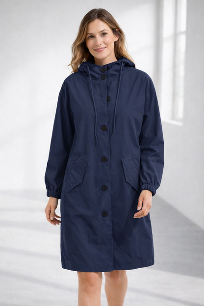 Kathrin | Eleganter Damenmantel mit Kapuze und lockerer Passform