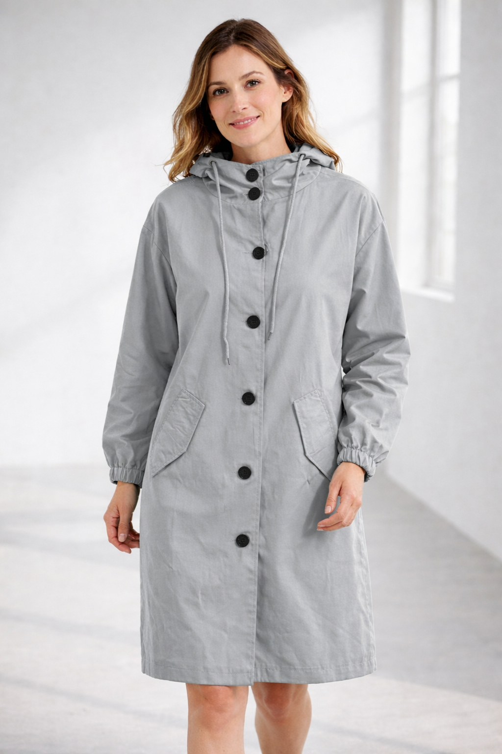 Kathrin | Eleganter Damenmantel mit Kapuze und lockerer Passform
