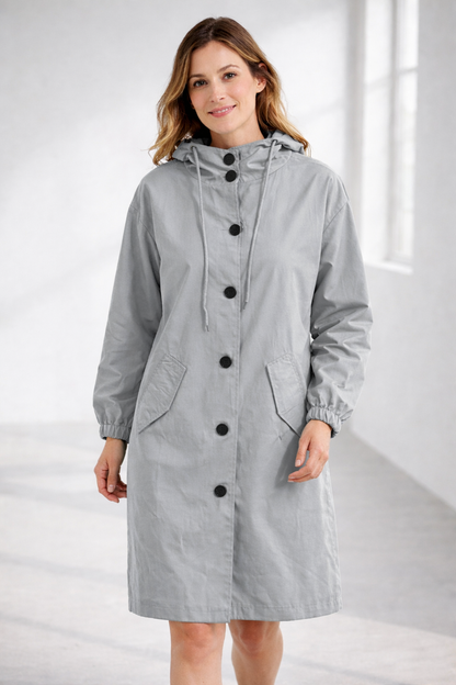 Kathrin | Eleganter Damenmantel mit Kapuze und lockerer Passform
