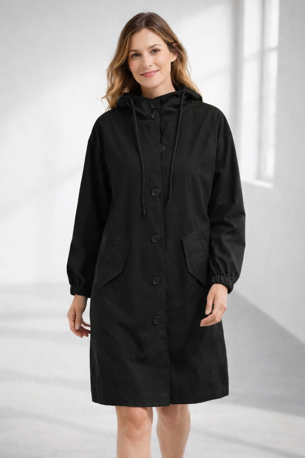 Kathrin | Eleganter Damenmantel mit Kapuze und lockerer Passform