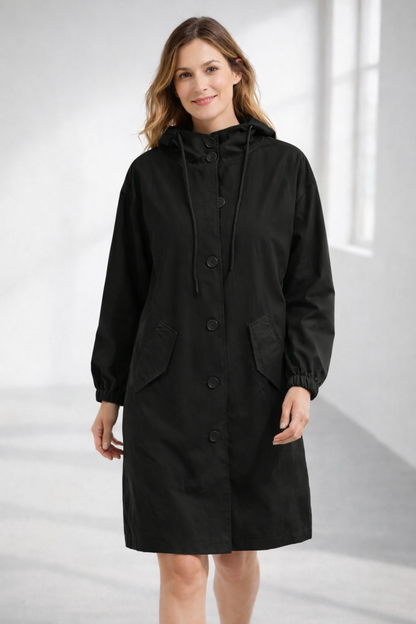 Kathrin | Eleganter Damenmantel mit Kapuze und lockerer Passform