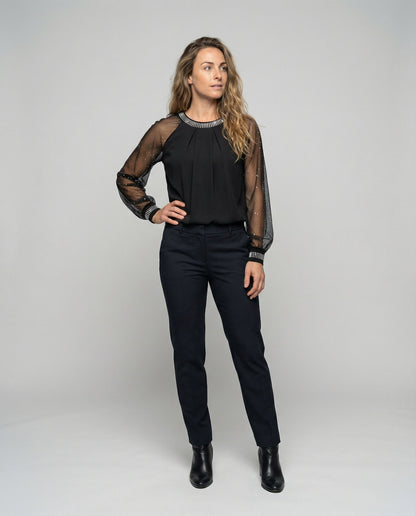 Jennifer | Elegantes Pailletten Top mit Transparente Ärmel