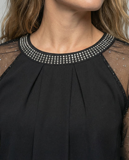 Jennifer | Elegantes Pailletten Top mit Transparente Ärmel