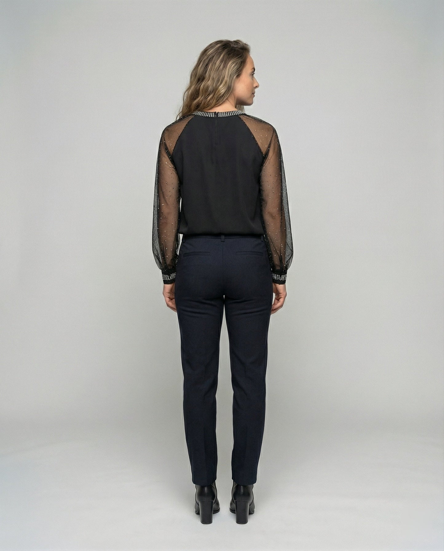 Jennifer | Elegantes Pailletten Top mit Transparente Ärmel